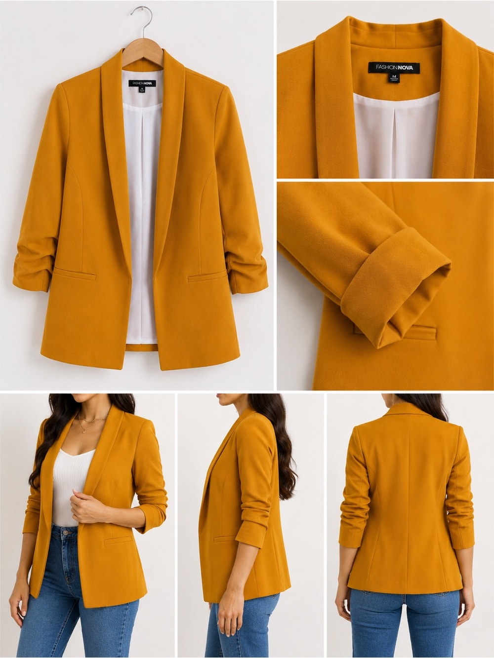 Fashion Nova Mustard Open-Front Blazer